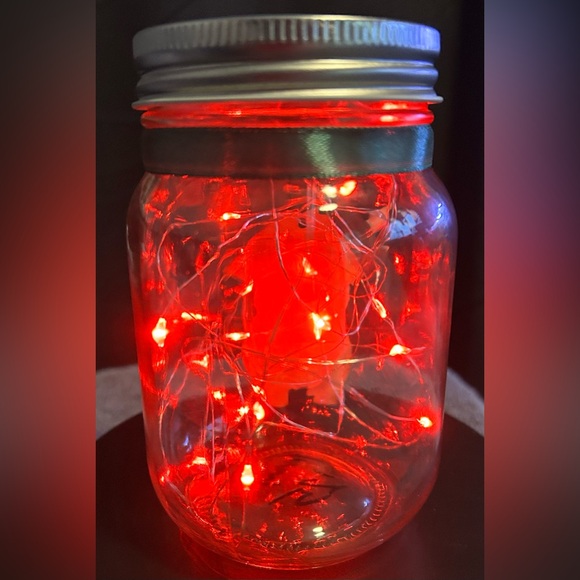 XMAS HIGHLAND COW/CALF CUT-OUT ON 16OZ JAR DECOR/GREEN BOW/RED LIGHTS/HANDMADE - Picture 3 of 7